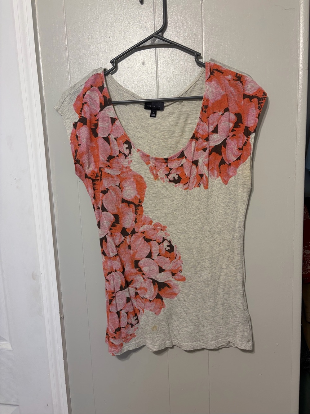 The Limited Heather Gray Scoop Neck Tank with Coral Pink Floral Print